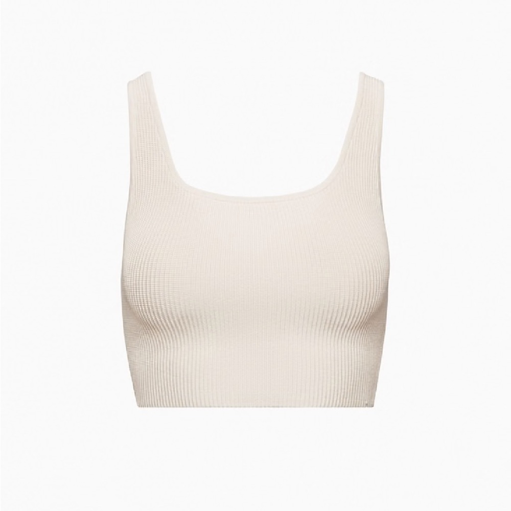 Babaton Ribbed Square-Neck Crop Top in Light Beige